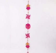 Handmade Wooden Kalash, Swastik, Ganesh Design Wall Hanging - Pink, Red